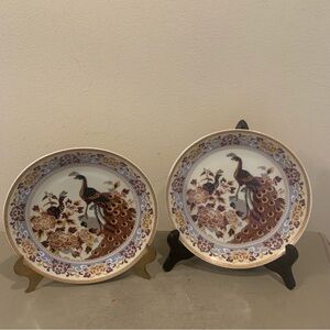 Two Japan Imperial Peacock Porcelain Salad Decorative Plates